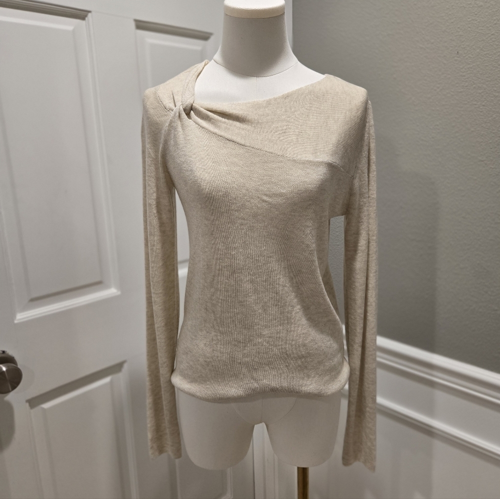Sanctuary Long Sleeve Twist Neck Knit Sweater Top in Ivory Size Medium